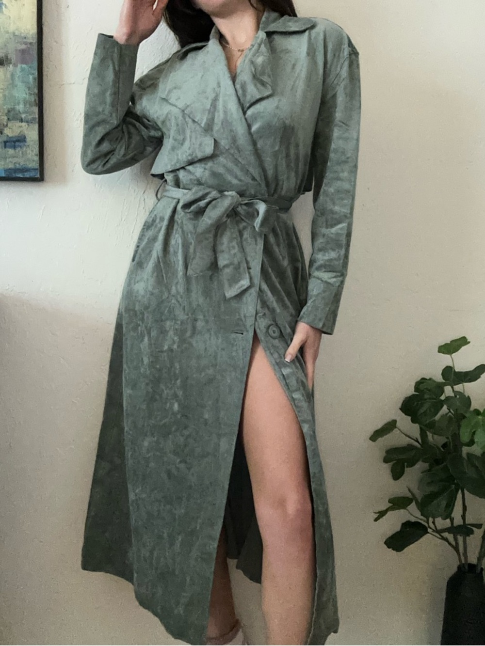 Blank NYC Olive Green Suede Trench Coat